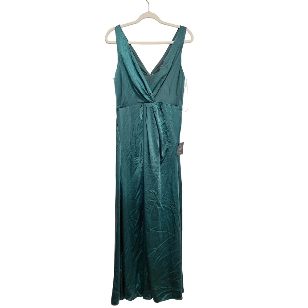 NWT Lulus Perfect Refinement Emerald Satin Sleeveless Pleated Maxi Dress Size M - Picture 4 of 7